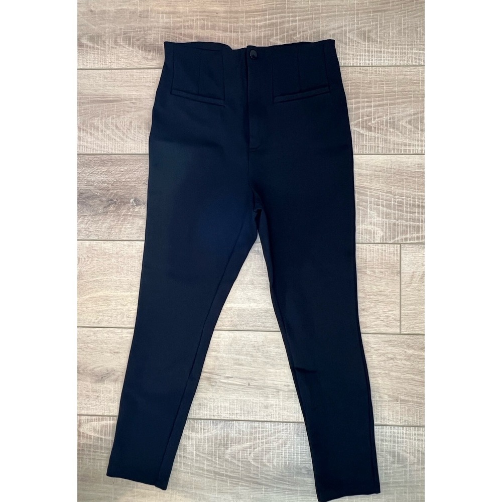 Free People Skinny Trousers Scuba Womens 10 Black High Rise Stretch Career Pants